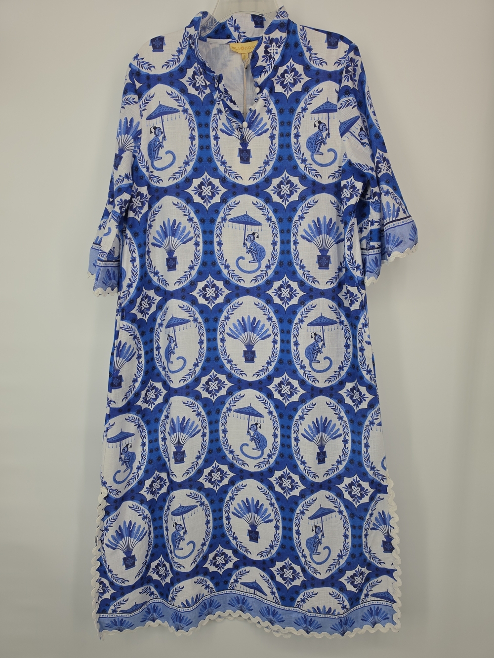 NWT IslaPayal Como Blue Cotton Monkey Print Tunic Dress L Resort Caftan Coastal - Picture 3 of 15